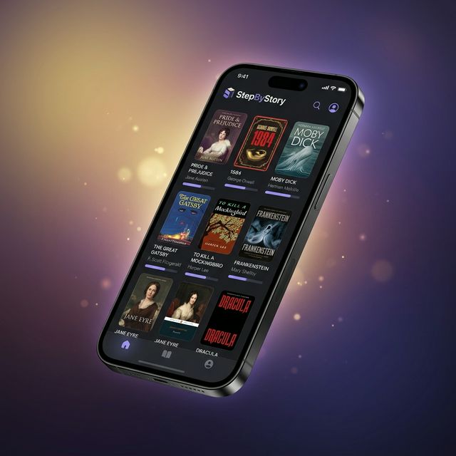 StepByStory app mostrando catálogo de libros clásicos
